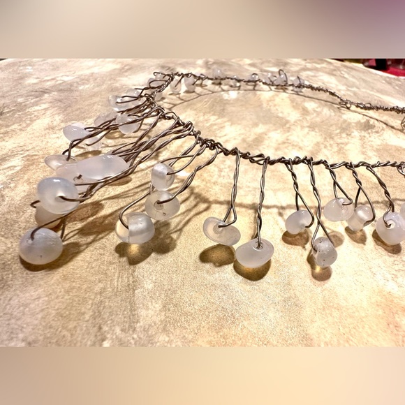 Handcrafted w wire choker necklace w clear Quartz stones Peru native made - Picture 6 of 6